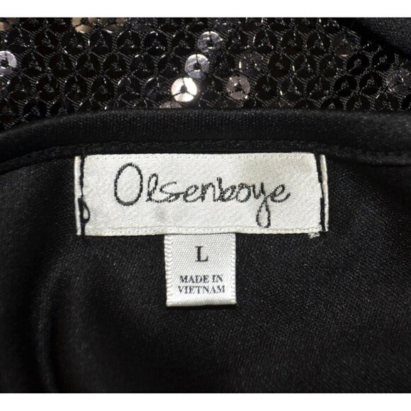 Olsenboye Black Sleeveless Sequins Party Cocktail Dress Size L Deep V Back LBD - Picture 8 of 10
